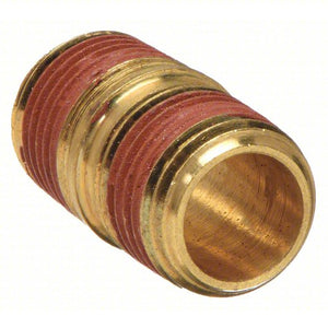 Nipple: Brass, 1/4 in Nominal Pipe Size, 7/8 in Overall Lg, Threaded on Both Ends