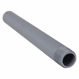 Nipple: PVC, 1/4 in Nominal Pipe Size, 12 in Overall Lg, Threaded on One End, Schedule 80, Gray