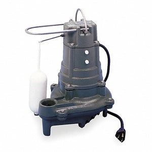 Submersible Sump Pump, 1/2 HP, Cast Iron, 115V AC, Vertical Float