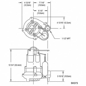 Submersible Sump Pump, 1/2 HP, Cast Iron, 115V AC, Vertical Float